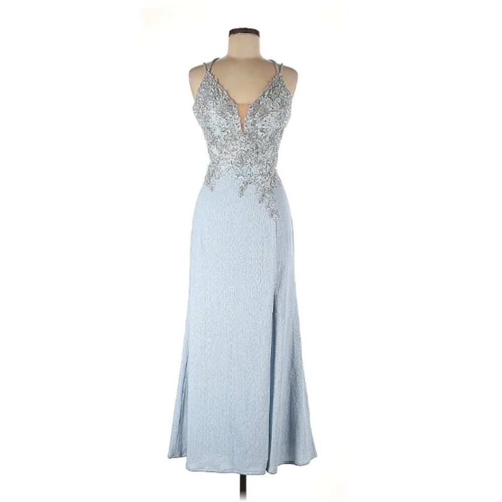 Xscape Baby Blue Cinderella Prom Silver Sparkle Embellished Fairy Dress Sz 8